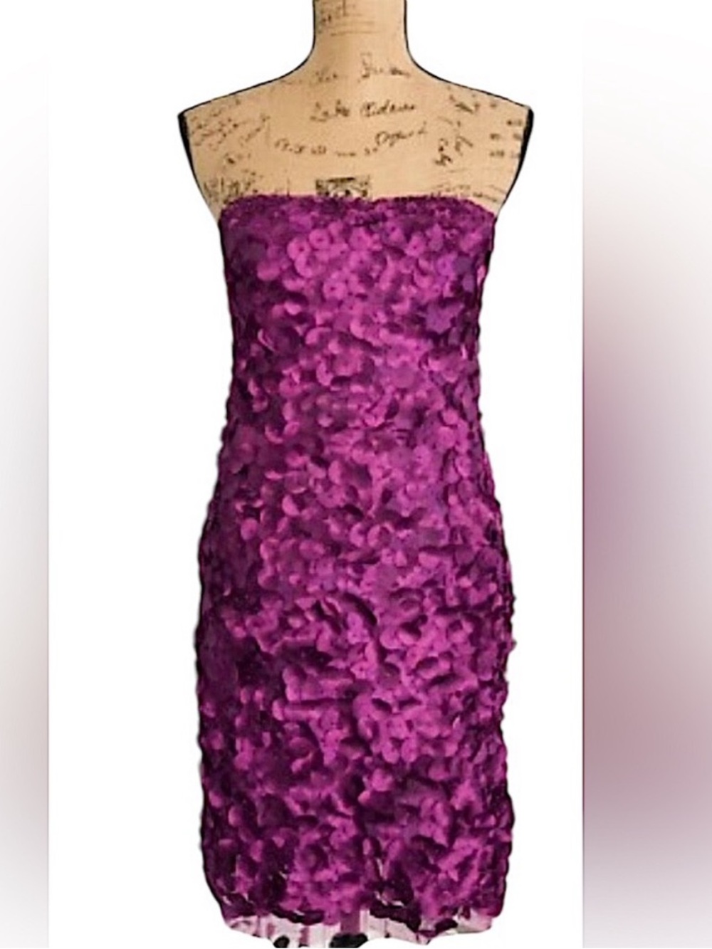 ADRIANNA PAPELL Strapless Fuchsia Floral Appliqué Cocktail Dress - Picture 2 of 8